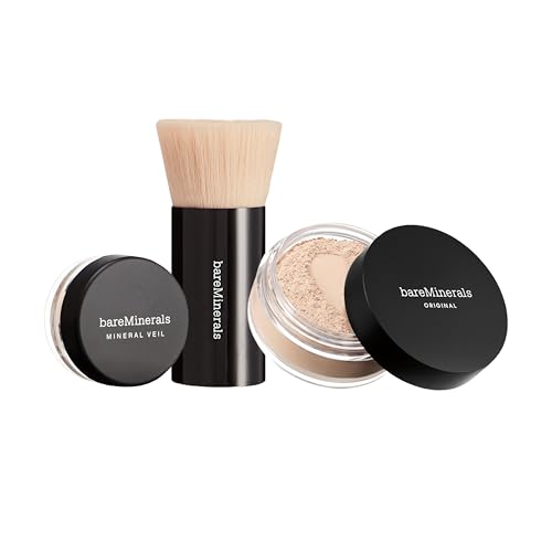 bareMinerals Original Get Started Kit, 3-Piece Makeup Set Includes Full-Sized Original Loose Mineral Foundation SPF 15, Travel-Sized Beautiful Finish Brush & Original Mineral Veil Setting Powder