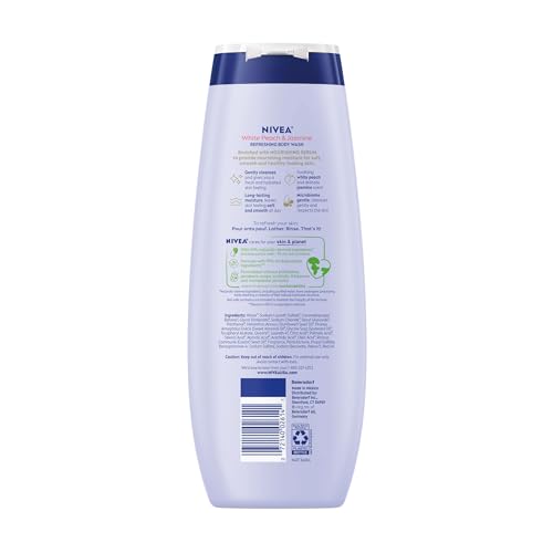 NIVEA Refreshing White Peach and Jasmine Body Wash with Nourishing Serum, Scented Body Wash for Women, Enriched with Provitamin B5 and Vitamin E, 20 Fl Oz Bottle