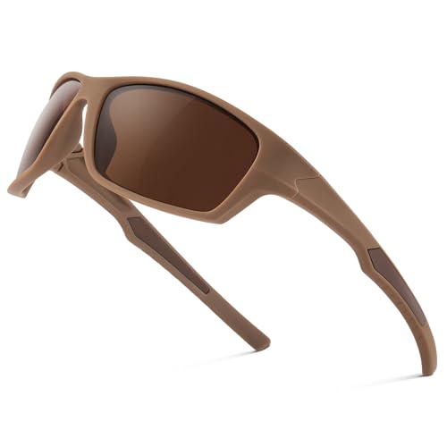 Fanshen Sports Polarized Sunglasses Men - Wrap Around Mens Sunglasses for Mens Womens Cycling Running UV Protection (Matte Brown/Brown)