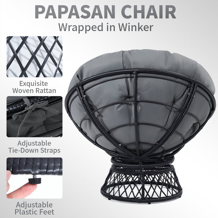 Melocadol Oversized 46" Papasan Chair, Fluid 360° Swivel with Cushion, Durable Frame for Indoor & Outdoor, Black Frame with Dark Grey Cushion