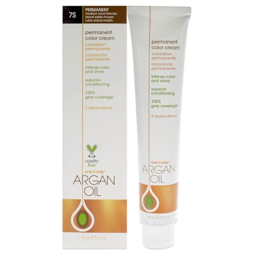One N' Only Permanent Hair Color - Permanent Hair Dye Made with Argan Oil - Delivers Rich, Accurate Tones with Gray Coverage - Improves Moisture & Elasticity - 7S Medium Sand Blonde (3 oz)