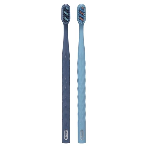 Oral-B Brilliance Premium Whitening Toothbrush with Plaque Eraser, Medium, Sky Blue and Gray, 2 Count