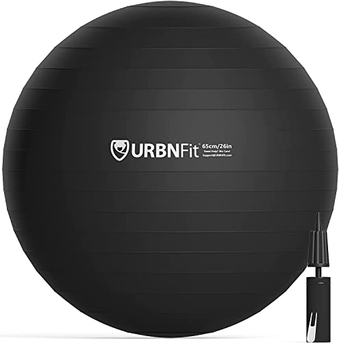 URBNFit Exercise Ball - Yoga Ball in Multiple Sizes for Yoga, Pilates, Pregnancy, Stability - Anti-Burst Swiss Balance Ball w/Quick Pump – Office Ball Chair for Home and Gym – 26 Inch - Yellow