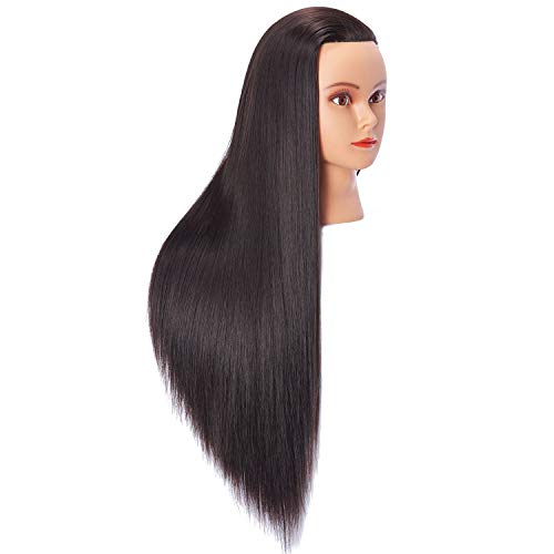 26-28'' Mannequin Head Synthetic Fiber Long Hair Styling Training Head Dolls for Cosmetology Manikin Maniquins Practice Head with Clamp Stand Holder (6611LB0220)