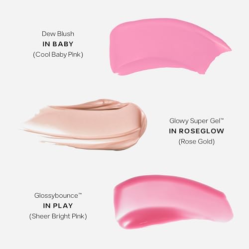 Saie SaieGlow Starter Makeup Kit - Glowy Super Gel in Roseglow, Dew Blush in Baby, and Glossybounce Lip Gloss in Play - Summer Essentials Makeup Set in a Mini Reusable Jelly Travel Bag (3 Count)