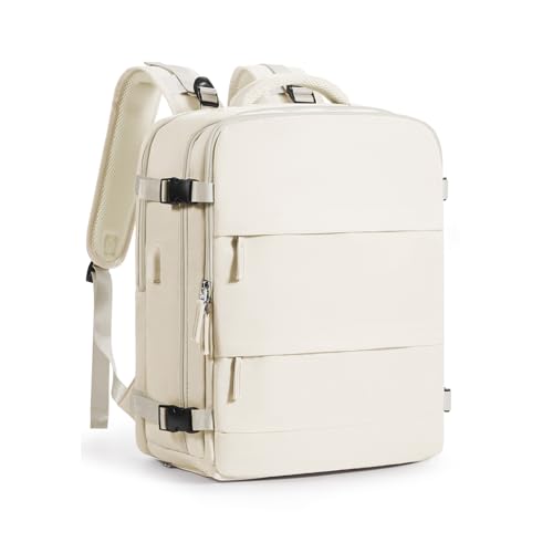 coofay Large Travel Backpack Carry on Flight Approved Mochila De Viaje Personal Item Backpack for Airlines Frontier Airlines Personal Item Bag Large Backpack for Travel Backpacks for Men Women Beige