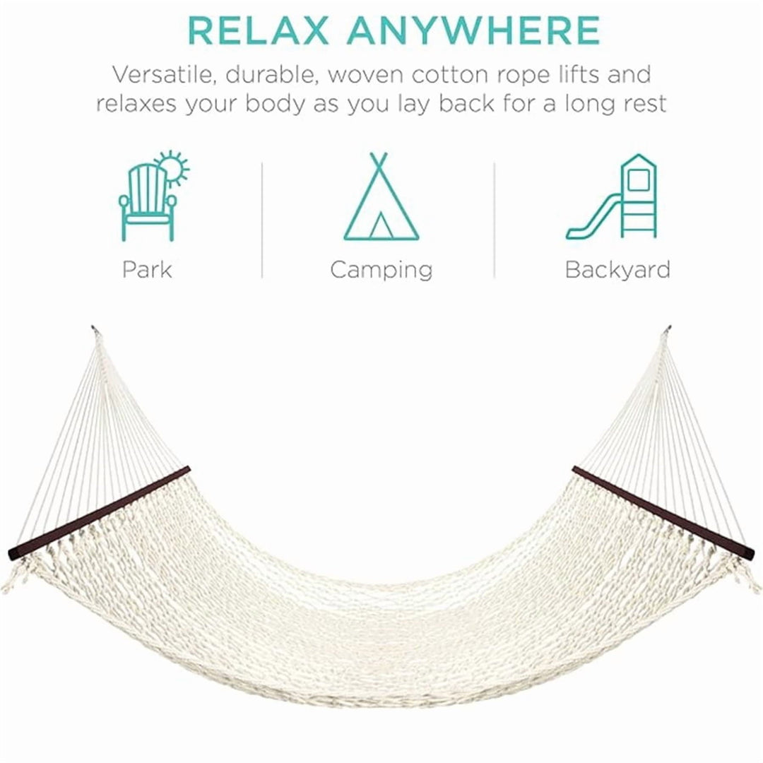 Heavy Duty Beach Hammock with Crossbars and Removable Pillow - 450 lb Capacity, Quilted Fabric Outdoor Hammock for Patio, Backyard, Poolside - Includes Chains for Easy Hanging