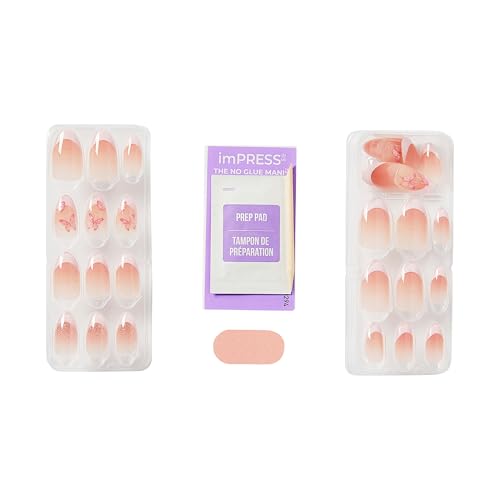 WICKED X imPRESS Press On Nails, ‘Perfectly Pink’, Pink, Medium Almond, New Improved Adhesive, Up To 10 Day Hold, Includes 30 Fake Nails, 1 Prep Pad, 1 Manicure Stick, 1 Mini File
