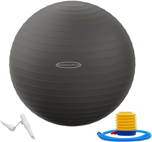 Signature Fitness Anti-Burst and Slip Resistant Exercise Ball Yoga Ball Fitness Ball Birthing Ball with Quick Pump, 2,000-Pound Capacity, Gray, 18-inch, S