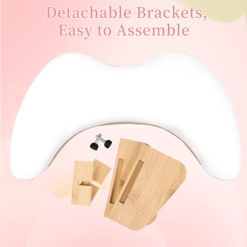 ANGNYA U-shaped Arm Rest for Nails Tech, Nail Arm Rest with Detachable Brackets Microfiber PU Leather Manicure Hand Rest Pillow for Nail Tech Must Haves Manicure Tools (White)