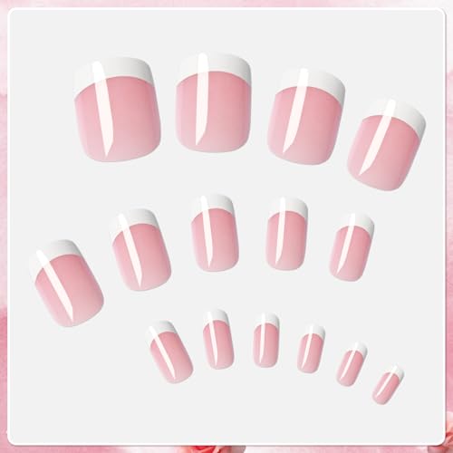 AddFavor White French Tip Press on Nails Short - 240pcs Pink Extra Short Square Fake Nails, Square Nails Press on Acrylic Nail Extension Nails Art DIY
