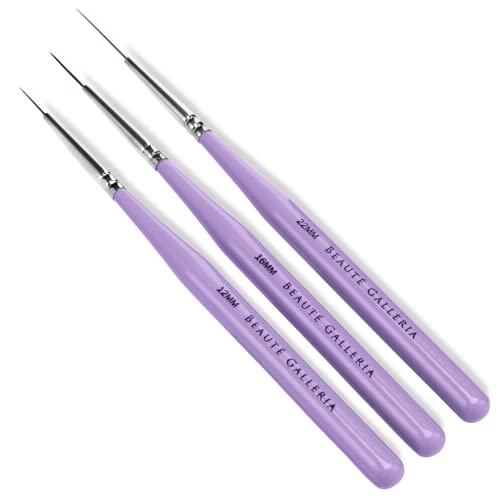 Beaute Galleria 3 Pieces Nail Art Long Striper Brush Set (12mm, 16mm, 22mm) for Thin Long Fine Line, Detailer, Striping, Color Block, One Stroke