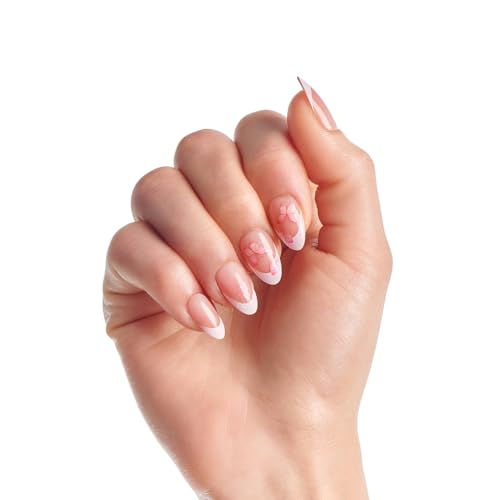 WICKED X imPRESS Press On Nails, ‘Perfectly Pink’, Pink, Medium Almond, New Improved Adhesive, Up To 10 Day Hold, Includes 30 Fake Nails, 1 Prep Pad, 1 Manicure Stick, 1 Mini File