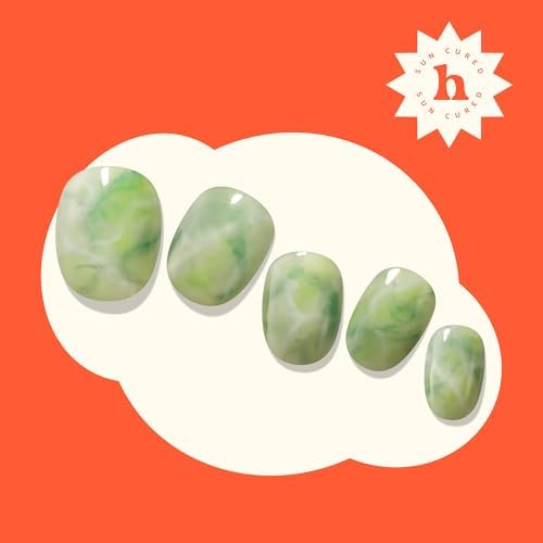 Semi Cured Gel Nail Strips | No LED Lamp Needed | Summer, Marble, Green | Easy Apply & Remove, Salon Quality | Includes 28 Strips, 1 Prep Pads, Nail File & Wooden Stick - Hey, Feeling Lucky?