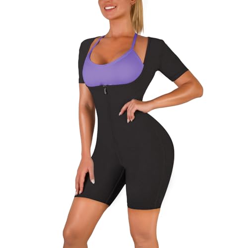 CEIUEO Women Sauna Suit Waist Trainer 3 in 1 Slimming Full Body Shaper Workout Top for Weight loss(BK S)