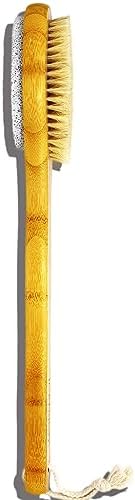 2 in 1 Long Handle Bath&Shower Brush,Bath Scrubber,Boar Bristle with Pumice Stone Exfoliate & Soften Skin,Dry Brushing Body Brush for Cellulite&Lymphatic Drainage