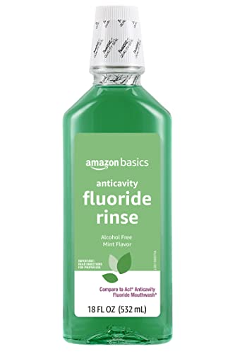 Amazon Basics Anticavity Fluoride Rinse, Alcohol-Free, Mint, 18 ounce (Pack of 4)