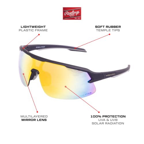 Rawlings 134 Kids Sunglasses for Baseball and Youth Softball Sunglasses - 100% UV Lightweight Poly Lens with Stylish Shield Lenses - Black/Multi