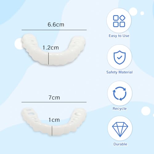 3 Pairs Fake Dentures Temporary Denture Teeth Snap-On Top and Bottom Teeth Covers for Men and Women Instant Confidence Smile Fix Easy-to-Use Fake Teeth for Missing or Broken