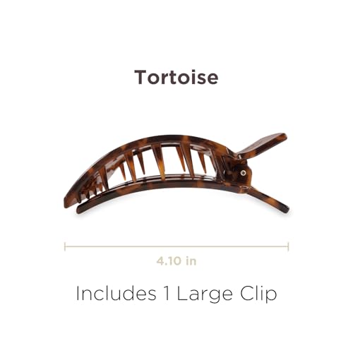 TELETIES - Large Flat Square Clip - For Lying Down, Yoga, Driving & More - Strong Grip, Bendable Teeth, Comfortable Curved Design - Ideal for Thick Hair - Core Collection - Tortoise