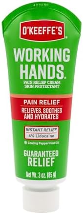 O'Keeffe's Working Hands Pain Relief Cream Skin Protectant with 4% Lidocaine and Cooling Peppermint Oil for Instant Relief from Pain, Itching, Irritation and Dryness, 3oz Tube