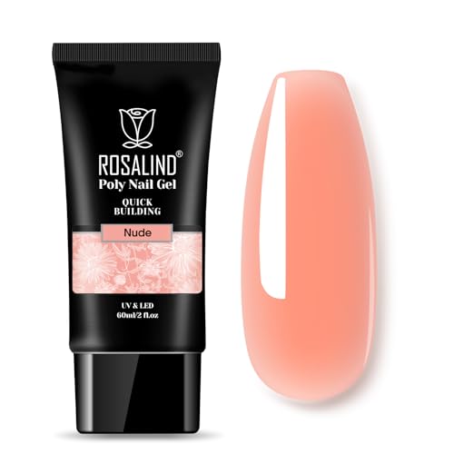 ROSALIND 2 oz Poly Extension Gel, Nude Poly Nail Gel Builder for Nail Art Decoration, Nude Gel Extension Nail Thickening Easy to DIY Use at Home as Nude Poly Need UV/LED Lamp