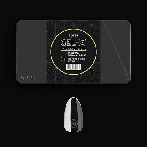Aprés Gel-X® Tip Box | Sculpted Almond | 500pc Soft Gel Tips, 11 Sizes 00-9, Premium Quality (Sculpted Almond Short, 500 pcs)