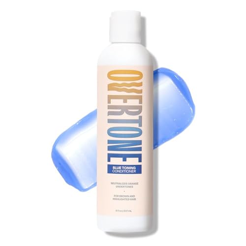 oVertone Haircare Blue Toning Conditioner - Neutralizes Brassiness for Blonde to Light Brown Hair - Deeply Hydrating Formula with Shea Butter & Coconut Oil - Vegan, Cruelty-Free, Paraben-Free - 8 oz