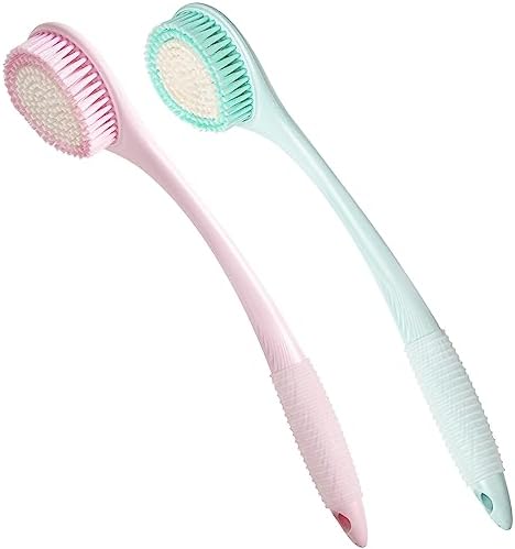 BEDELITE Back Bath Brush Long Handle for Shower of 2 - Soft Shower Brush for Men & Women,Back Brush Scrubber - 16.4" Long Skin Exfoliator for Body Bath Scrubber（2 Pack, Blue & Pink）