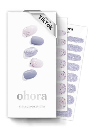 ohora Semi Cured Gel Nail Strips (N Afterglow) - Blue, Glitter, Works with Any UV/LED Lamps, Salon-Quality, Long Lasting, Easy to Apply & Remove - Includes 2 Prep Pads, Nail File & Wooden Stick