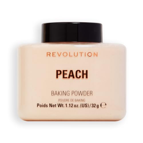 Revolution, Loose Baking Powder, Makeup Setting Powder, Long Lasting Coverage, Mattifies & Reduces Shine, Peach, 1.13 oz