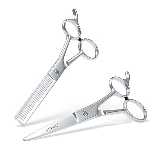 Suvorna 6.5" Hair Cutting Scissors Set with Thinning Scissors for Professionals, Barber, Hairdressers, Homeuse - Extremely Sharp Hair Shears Set for Thinning, Layering, Cutting and Grooming.
