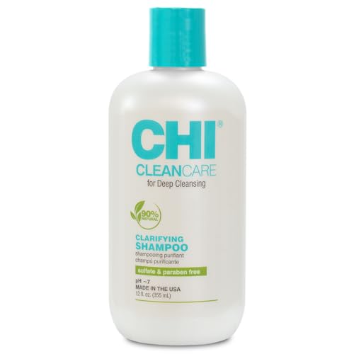 CHI CleanCare Clarifying Shampoo, Deeply Cleanses Hair & Scalp, Removes Build Up & Restores Moisture To Hair, Sulfate, Paraben, & Cruelty-Free, 12 Oz