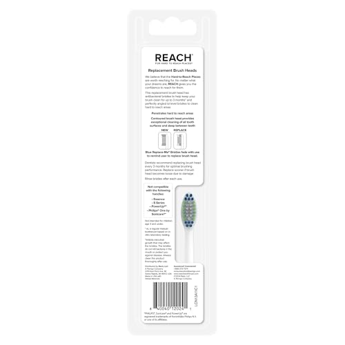 REACH SmileSonic Pro Essential Clean Replacement Toothbrush Brush Heads, Compatible with Philips Sonicare Click-On Power Toothbrushes, Replace-Me Bristles, 5 Count