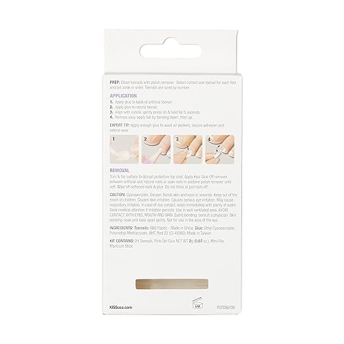 KISS Gel Fantasy Collection Ready-To-Wear Fake Toenails Pedicure Set, Style 'This is Classic', with Mini Nail File, Pink Gel Nail Glue & 28 White Smudge-Proof Glue-On Toenails
