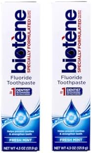 Biotene Fluoride Toothpaste Gentle Formula Fresh Mint, 4.3 Ounce (Pack of 2)