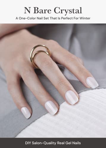 ohora Semi Cured Gel Nail Strips (N Bare Crystal) - Works with Any Lamps, Salon-Quality, Long Lasting, Easy to Apply & Remove - Includes 2 Prep Pads, Nail File & Wooden Stick