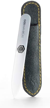 GERMANIKURE Czech Crystal Gray Glass Nail File in Suede Leather Case - Small Travel Design - Professional Manicure & Pedicure Products for Smooth Easy Shaping of Natural Nails