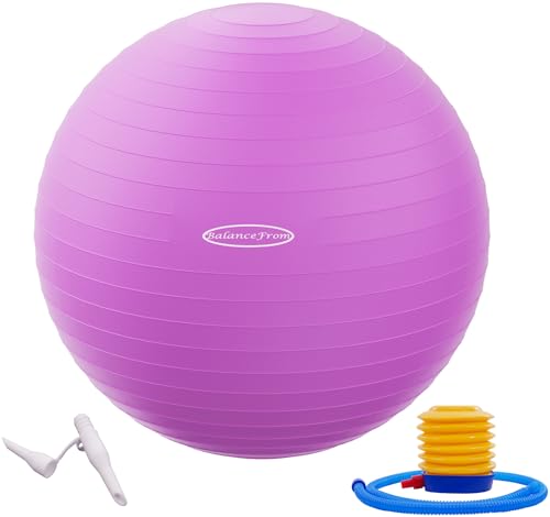 Signature Fitness Anti-Burst and Slip Resistant Exercise Ball Yoga Ball Fitness Ball Birthing Ball with Quick Pump, 2,000-Pound Capacity, Purple, 18-inch, S