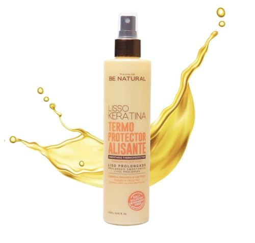 Be Natural Lisso Keratina Heat Protectant Spray for Hair Smoothing, Sulfate-Free, 8.45 fl oz. Termoprotector alisante