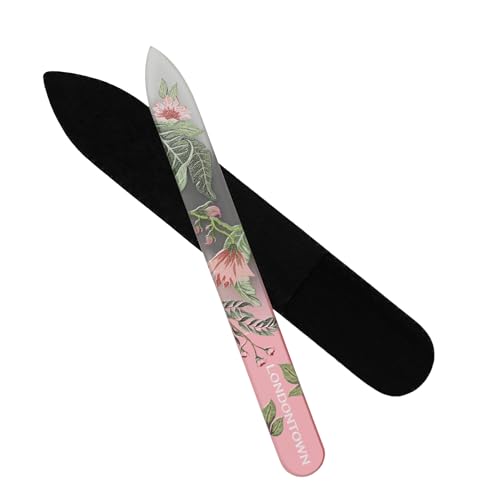 LONDONTOWN Safara Double-Sided Glass Nail File & Care Tool, Professional Grit Etched Crystal Manicure Accessory with Case Pouch