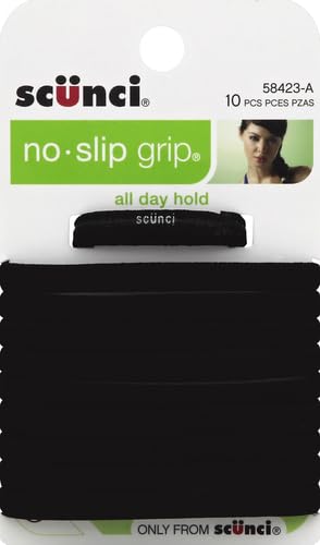 Scunci Large No Slip Elastics, Black, 10 Count (Pack of 1)