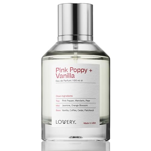 LOVERY Pink Poppy & Vanilla Perfume for Women, 100ml Clean Fragrance Perfumes for Womens, Long Lasting Vegan, Natural Ingredients, Vanilla, Coffee, Patchouli, Birthday Gifts for Mom, Wife, USA