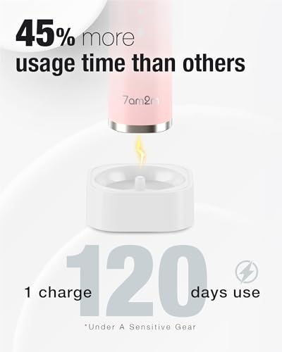 7AM2M Sonic Electric Toothbrush with 6 Brush Heads for Adults&Kids, One Charge for 120 Days, Wireless Fast Charge, 5 Modes, 40000VPM Powered Toothbrush, 2 Minutes Built in Smart Timer -Pink