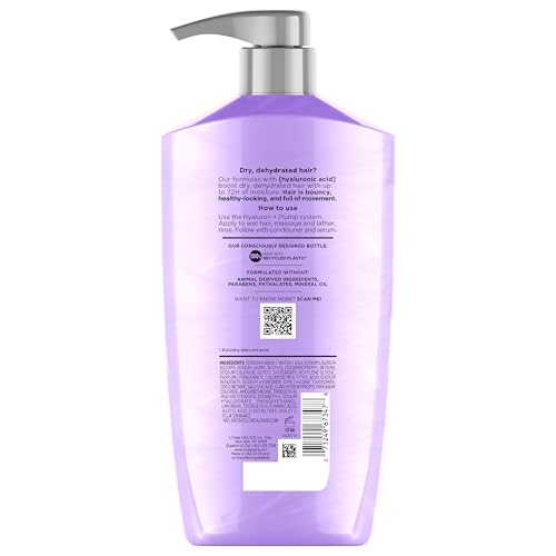 L'Oreal Paris Elvive Hyaluron Plump Hydrating Shampoo for Dehydrated, Dry Hair Infused with Hyaluronic Acid Care Complex, Paraben-Free, 26.5 Fl Oz