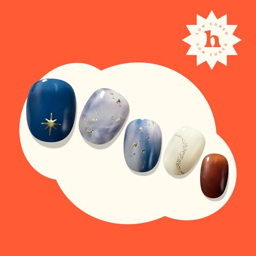 Semi Cured Gel Nail Strips | No LED Lamp Needed | Marble, Blue, Spring | Easy Apply & Remove, Salon Quality | Includes 28 Strips, 1 Prep Pads, Nail File & Wooden stick - Hey, Dreaming of You