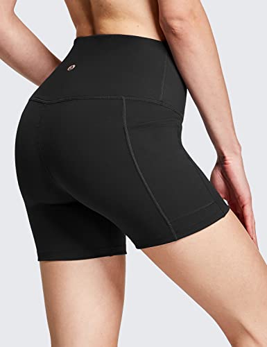 BALEAF Biker Shorts Women Yoga Gym Workout Spandex Running Volleyball Tummy Control Compression Shorts with Pockets Soft 5" Black XS