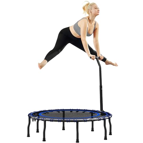 Vimexciter 40" Foldable Mini Fitness Trampoline with Adjustable Foam Handle, Exercise Rebounder for Adults Kids Indoor/Garden Exercise, Max Load 400 lbs, Blue