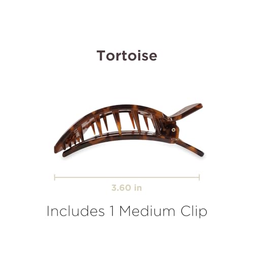 TELETIES - Medium Flat Square Clip - For Lying Down, Yoga, Driving & More - Strong Grip, Bendable Teeth, Comfortable Curved Design - Ideal for Medium Hair - Core Collection - Tortoise