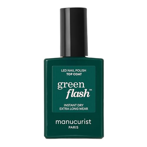 Manucurist - Green Flash Top Coat - Vegan LED Gel Nail Polish Top Coat - 12-Free - Plant-Based Ingredients - Made in France - 0.5 fl oz